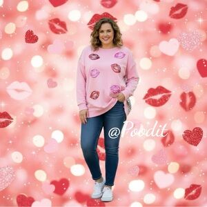 sequin lip leopard detail plus pullover 1x 2x 3x